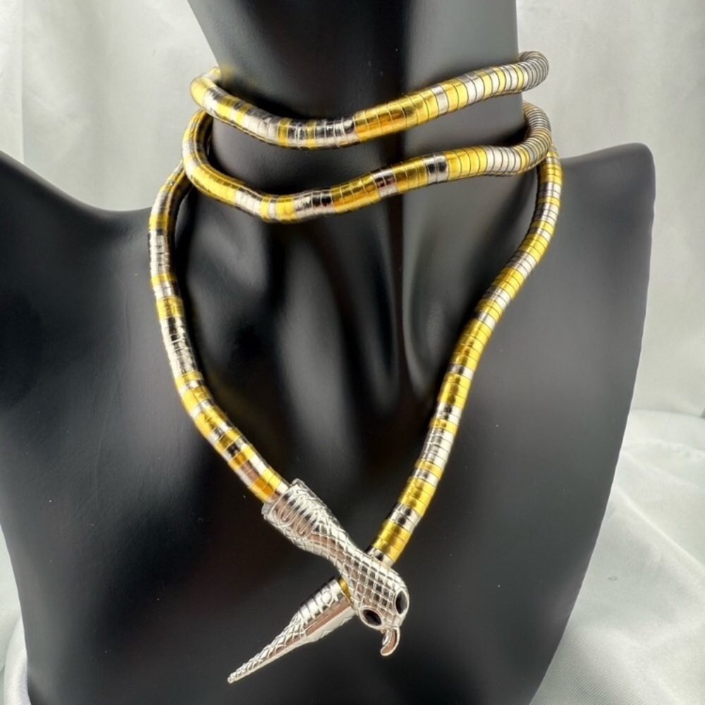 Multi 18k Gold Plated Serpent serpentine Gold and Silver Snake Necklace